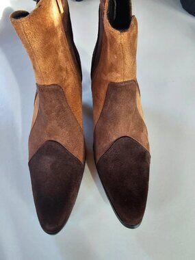Kitten heel size 7 patchwork ultrasuede brown boots